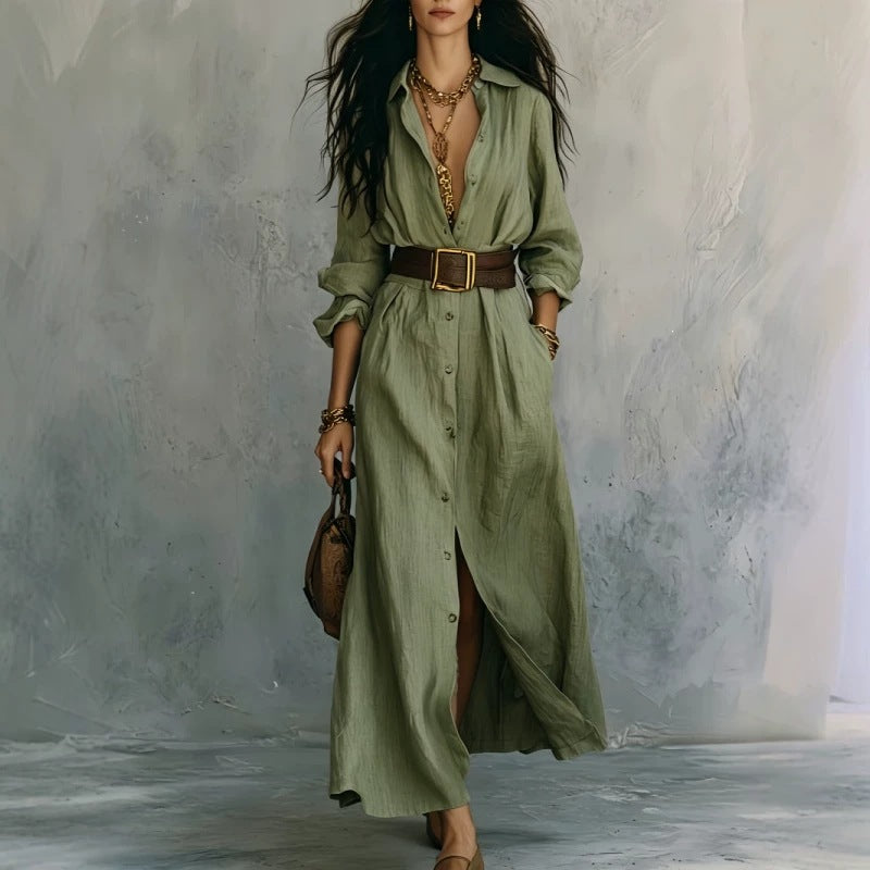 V-neck Long Shirt Dress for Women - Effortless Style