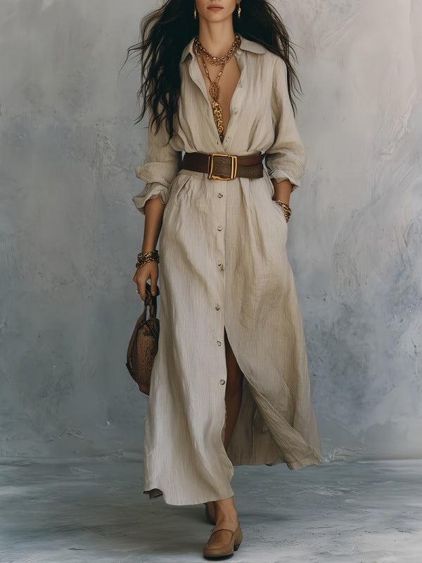 V-neck Long Shirt Dress for Women - Effortless Style