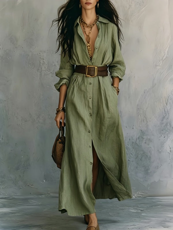 V-neck Long Shirt Dress for Women - Effortless Style