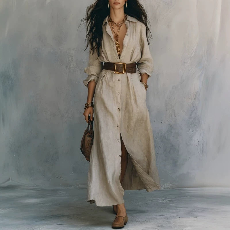 V-neck Long Shirt Dress for Women - Effortless Style