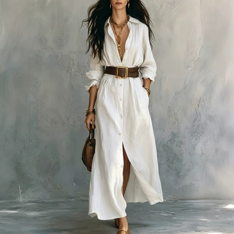 V-neck Long Shirt Dress for Women - Effortless Style