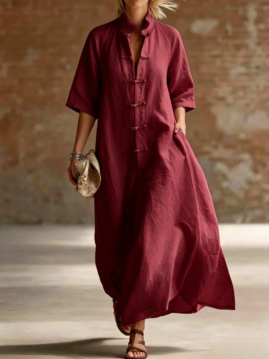 Womens Casual Minimalist Solid-Color Short-Sleeve Dress