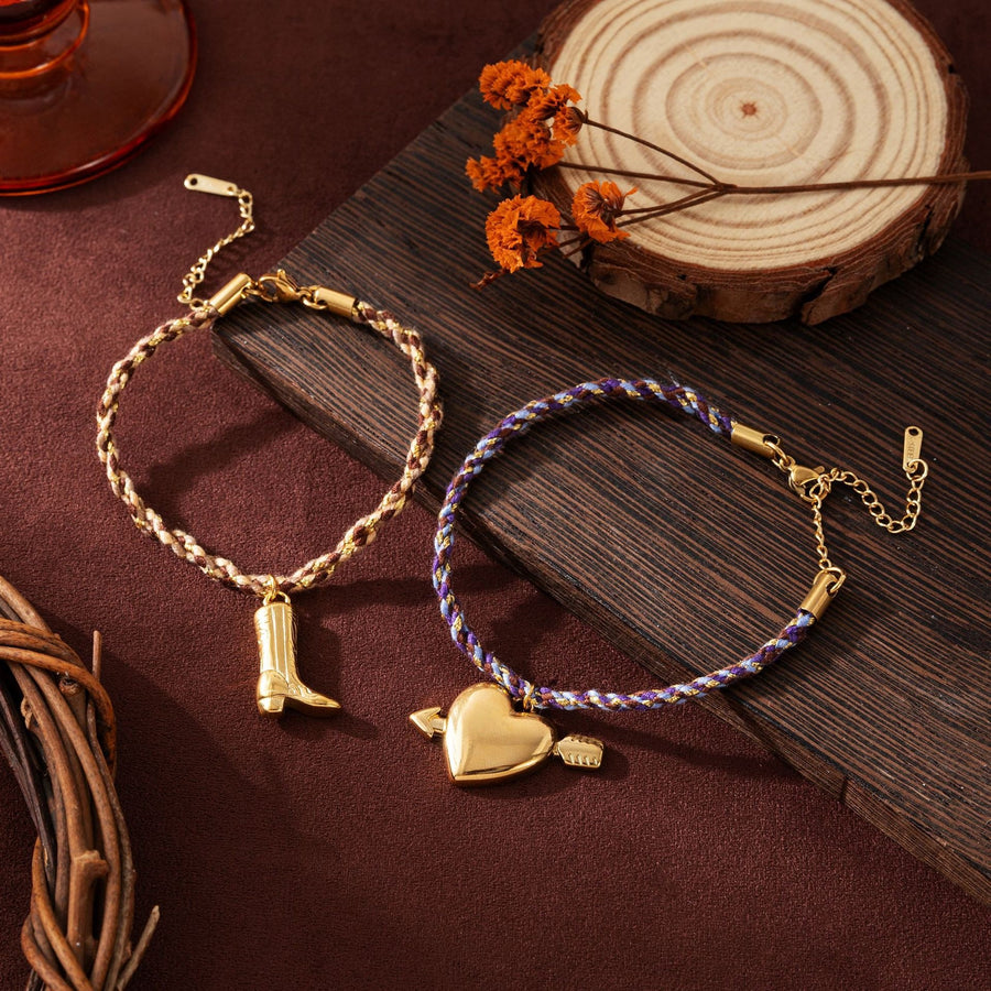Stainless Steel Heart and Sun Colorful Rope Bracelet