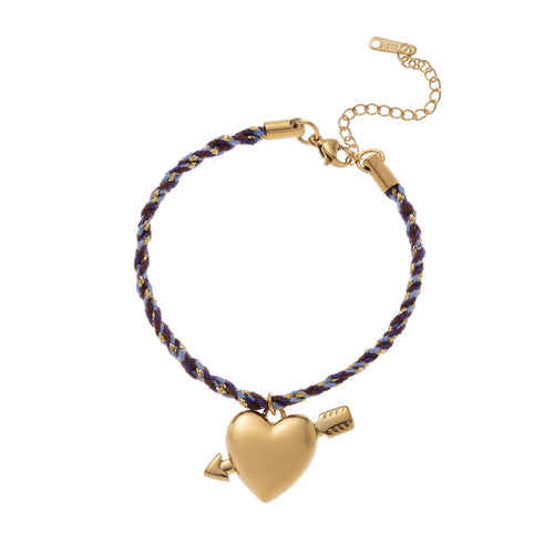 Stainless Steel Heart and Sun Colorful Rope Bracelet