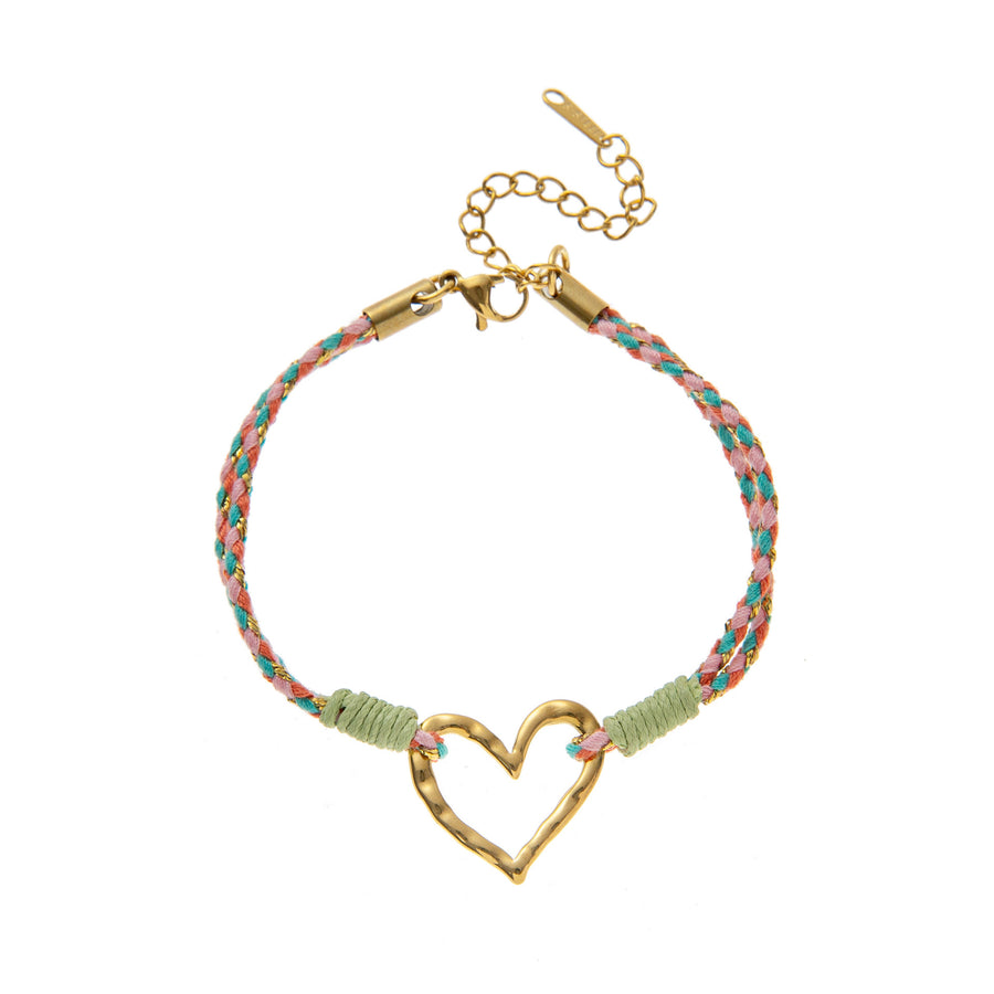 Stainless Steel Heart and Sun Colorful Rope Bracelet