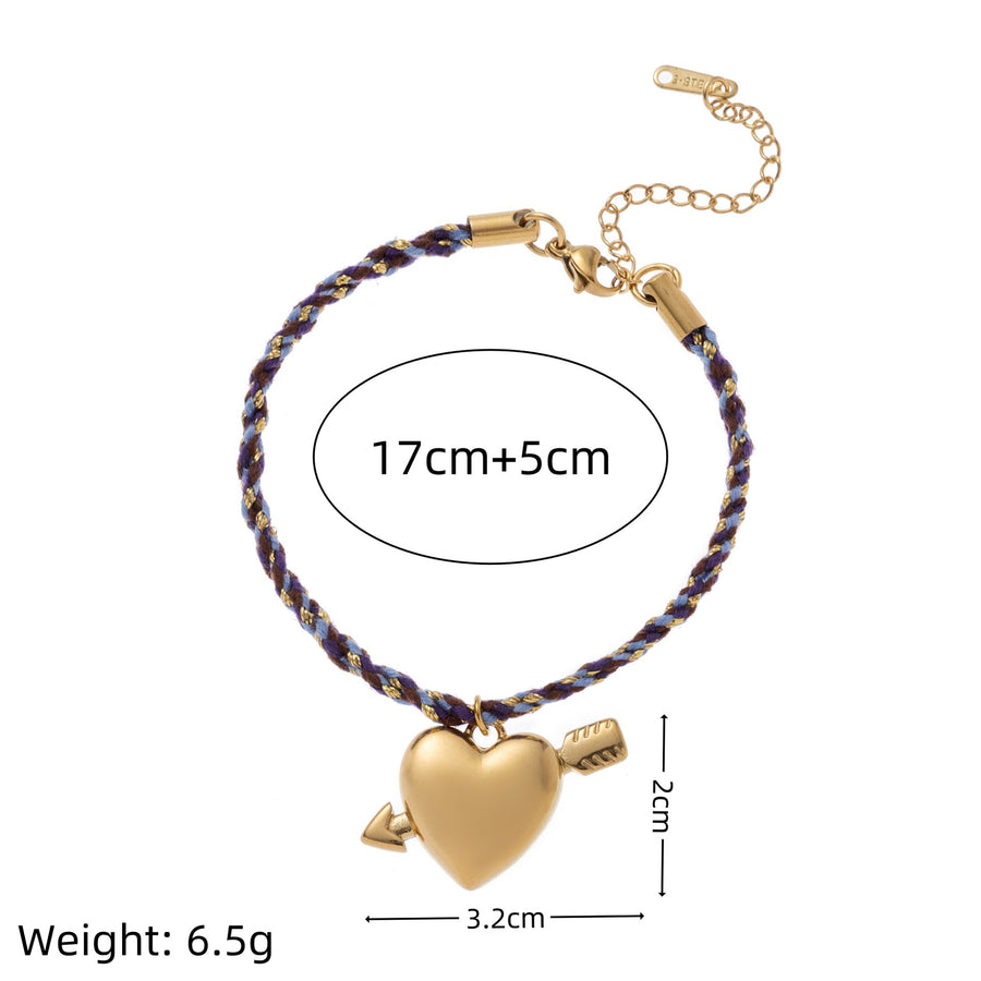 Stainless Steel Heart and Sun Colorful Rope Bracelet