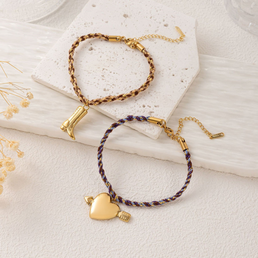 Stainless Steel Heart and Sun Colorful Rope Bracelet