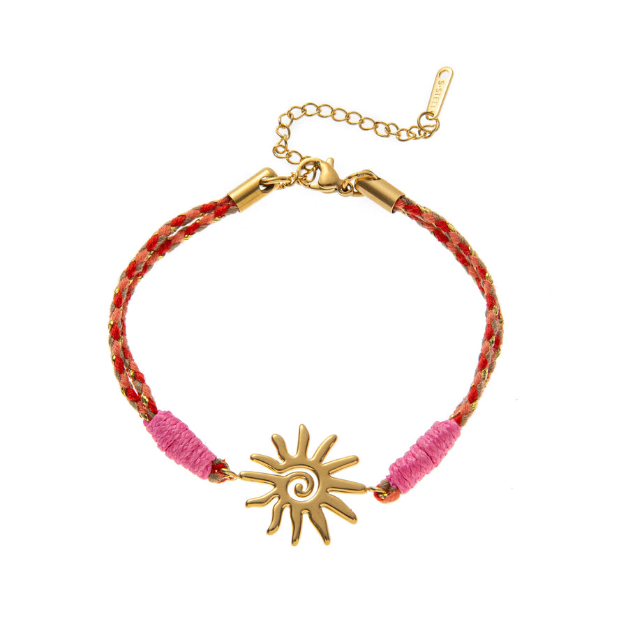 Stainless Steel Heart and Sun Colorful Rope Bracelet