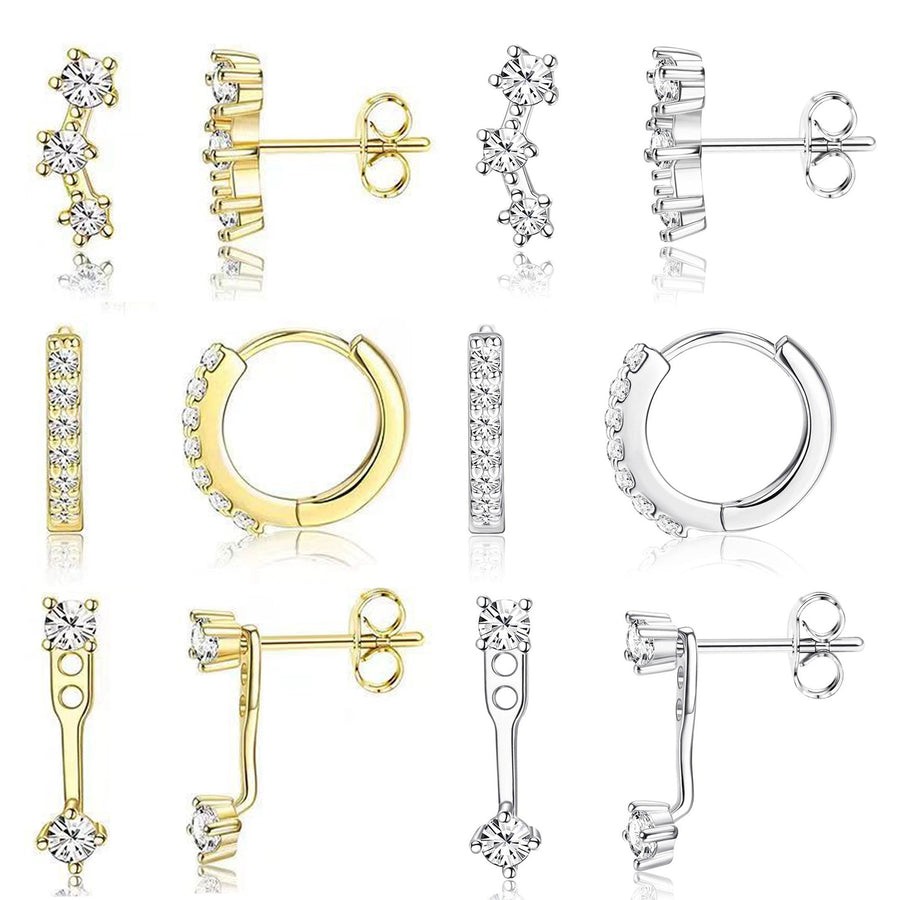 Womens Brass Earrings Set with Silver Needles & Gold Plating