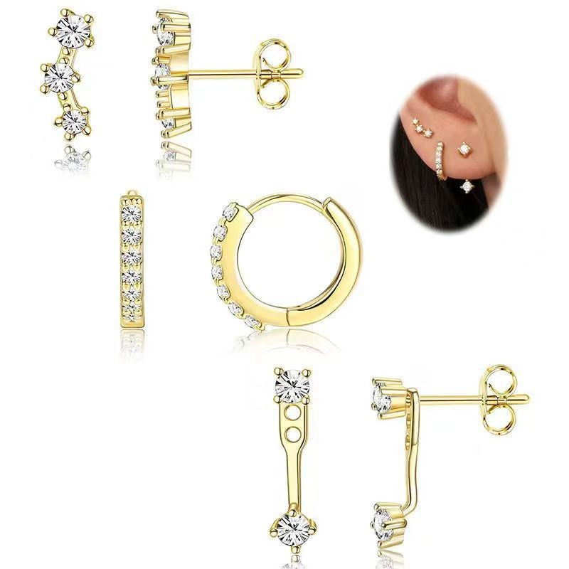 Womens Brass Earrings Set with Silver Needles & Gold Plating