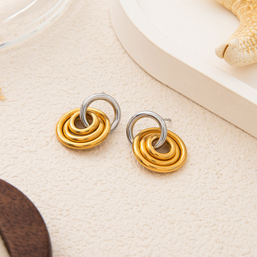 Golden Three-ring Hoop Earrings in Stainless Steel