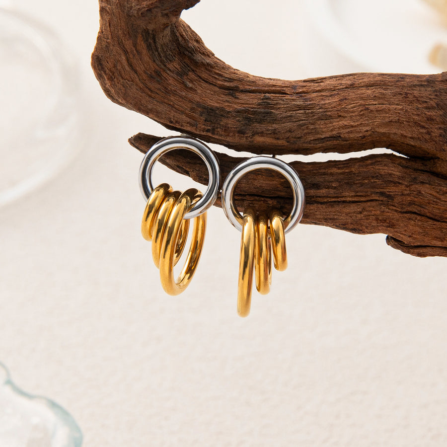 Golden Three-ring Hoop Earrings in Stainless Steel