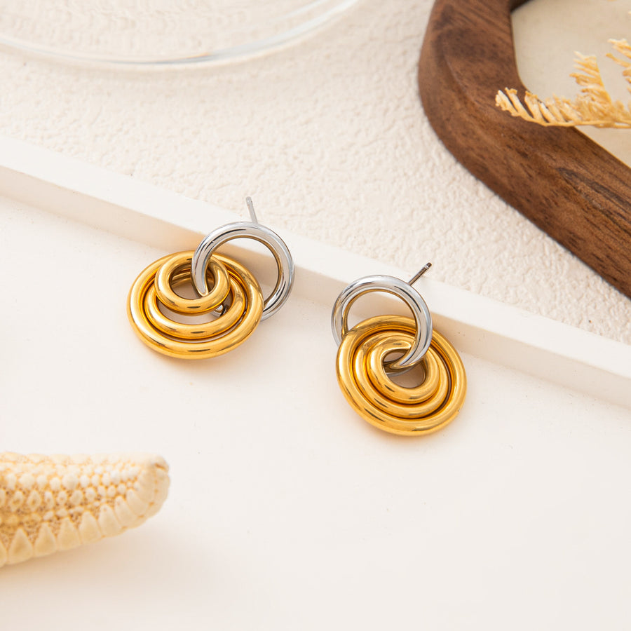 Golden Three-ring Hoop Earrings in Stainless Steel