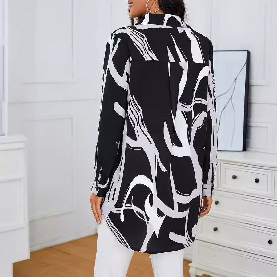 Long Casual Printed Blouse for Women - Effortless Style