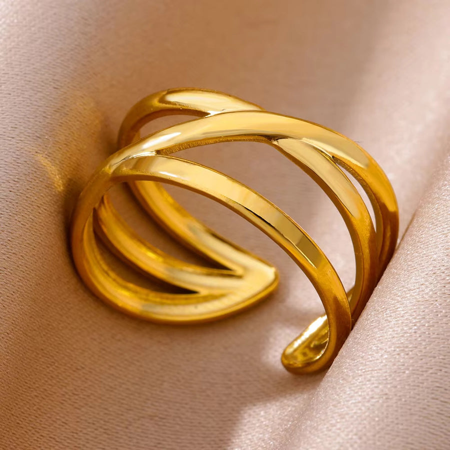 Geometric Stainless Steel Adjustable Ring for Women