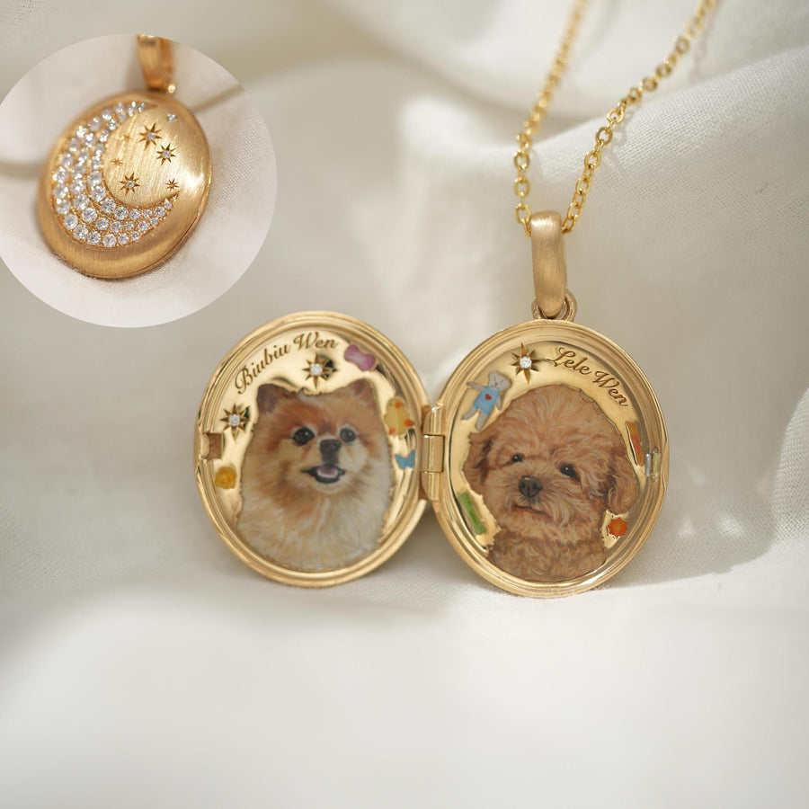 Open-and-Close Album Pendant Moon and Star Necklace