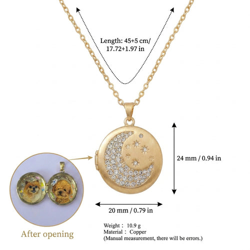 Open-and-Close Album Pendant Moon and Star Necklace