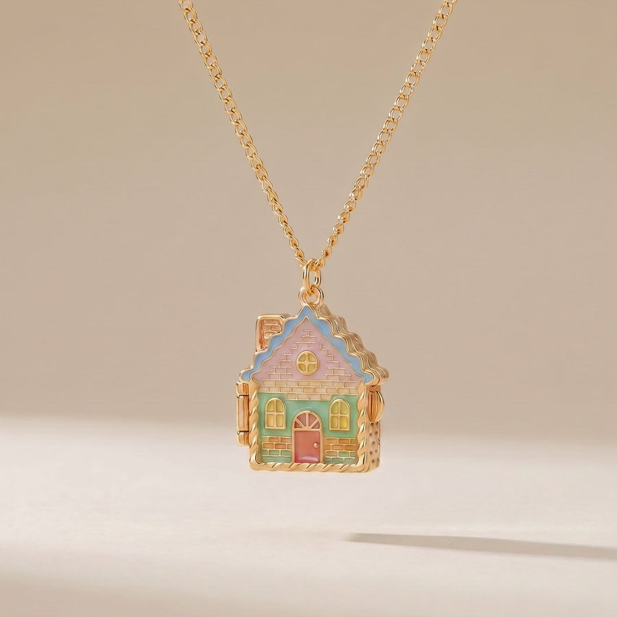 Gingerbread House Openable Pendant Necklace - Chain Necklace