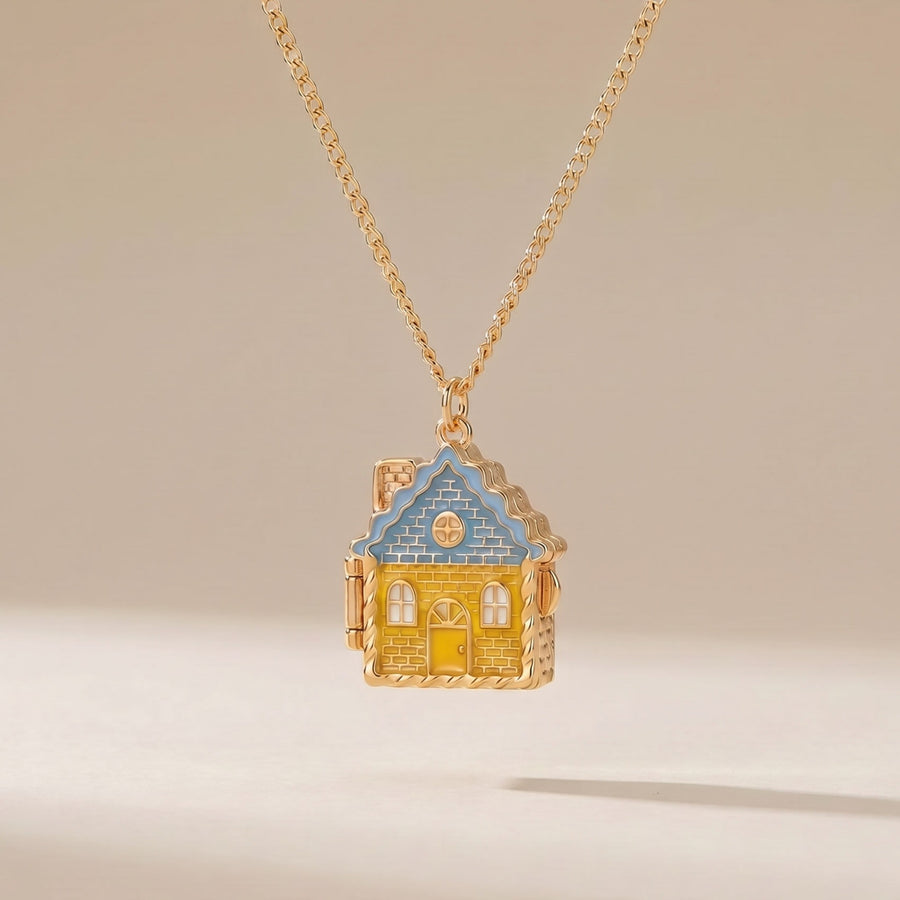 Gingerbread House Openable Pendant Necklace - Chain Necklace