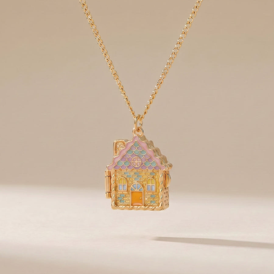 Gingerbread House Openable Pendant Necklace - Chain Necklace