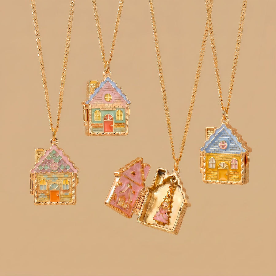 Gingerbread House Openable Pendant Necklace - Chain Necklace