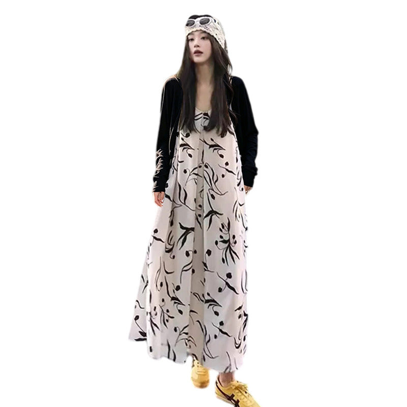 Elegant Printed Dress with Sun-Protection Jacket