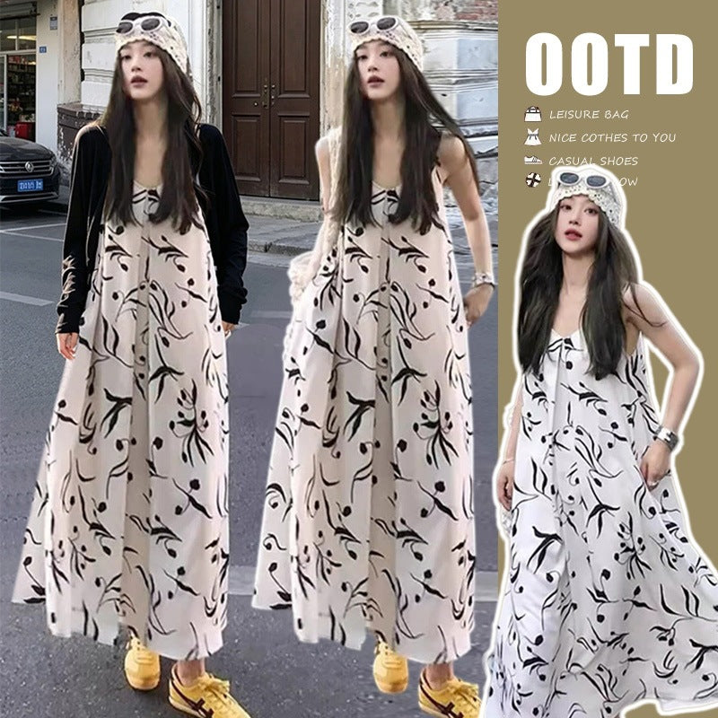 Elegant Printed Dress with Sun-Protection Jacket
