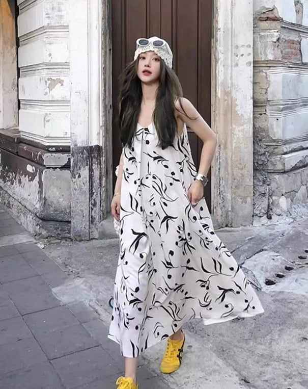 Elegant Printed Dress with Sun-Protection Jacket