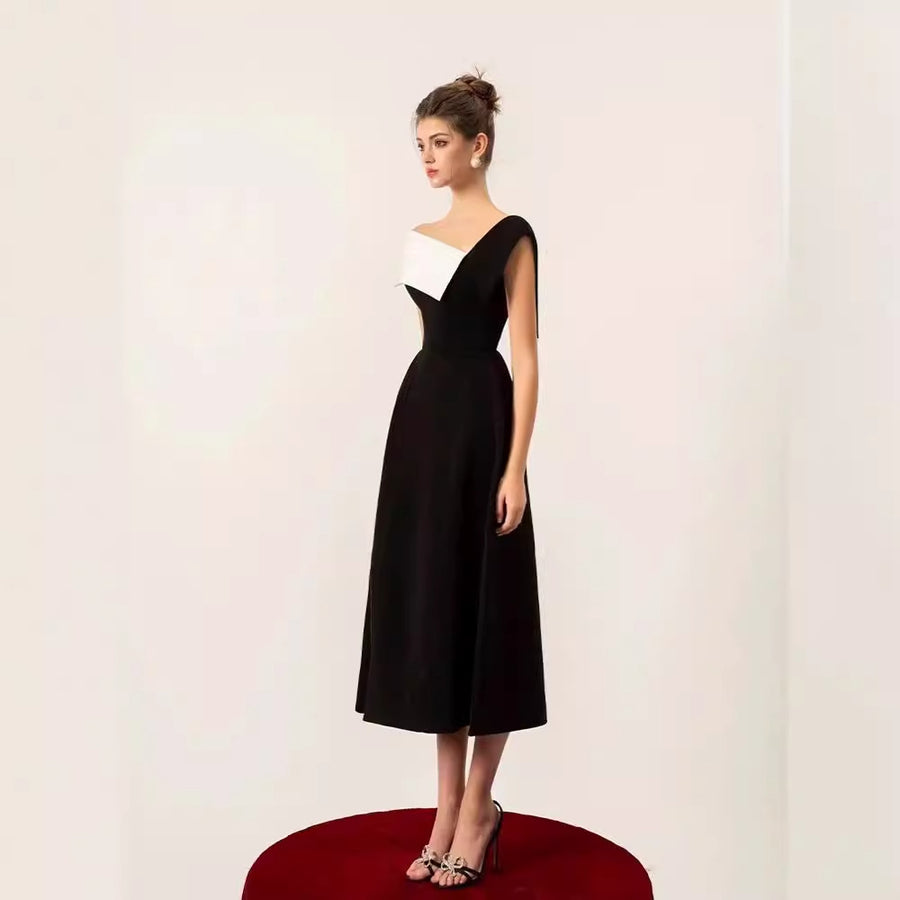 Spring Summer Waist-cinching Off-shoulder Dress for Ladies