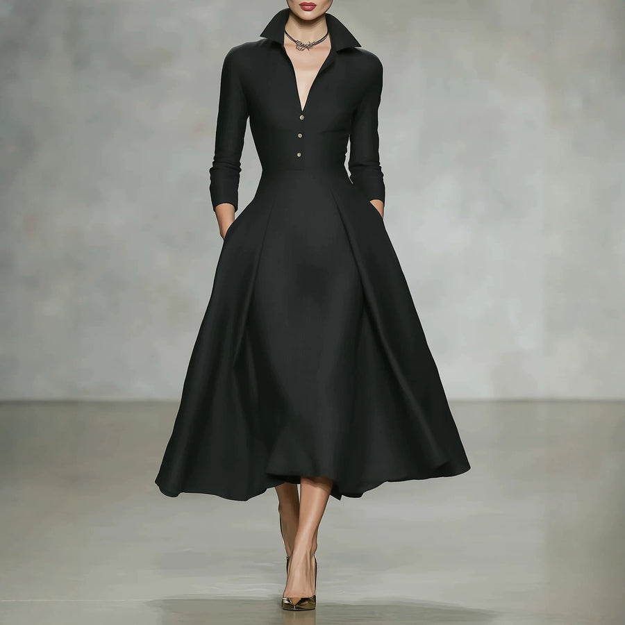 Womens V-neck Fashionable Long-sleeve Dress for Every Occasion