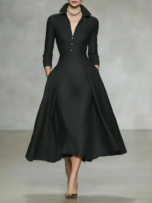 Womens V-neck Fashionable Long-sleeve Dress for Every Occasion