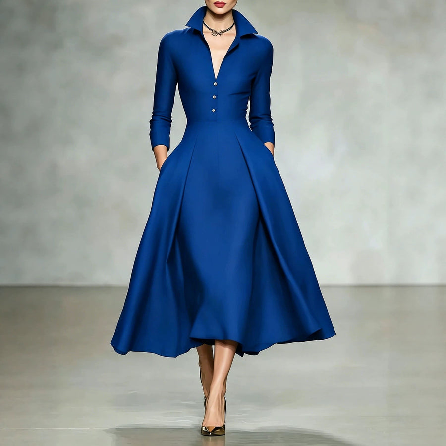 Womens V-neck Fashionable Long-sleeve Dress for Every Occasion
