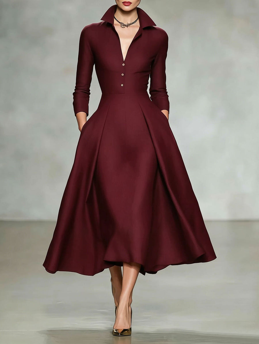 Womens V-neck Fashionable Long-sleeve Dress for Every Occasion