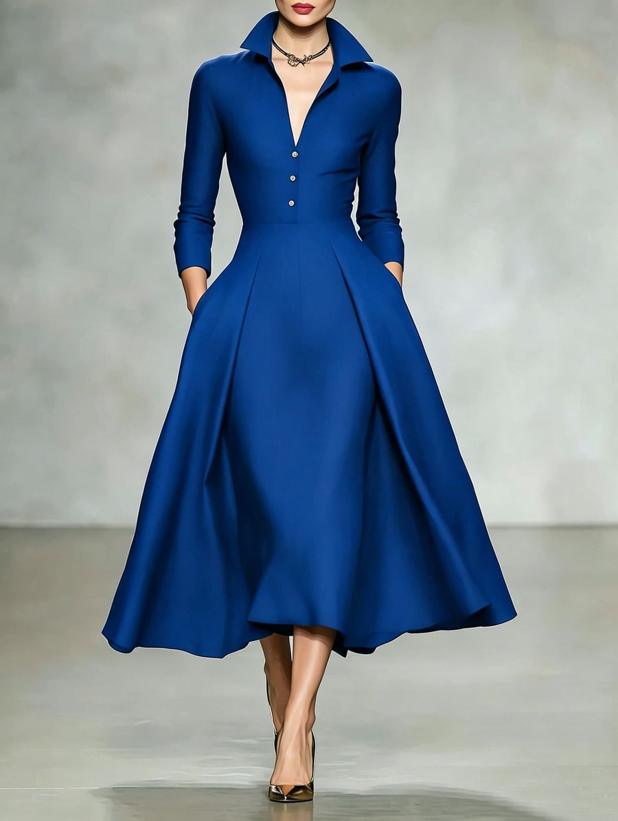 Womens V-neck Fashionable Long-sleeve Dress for Every Occasion