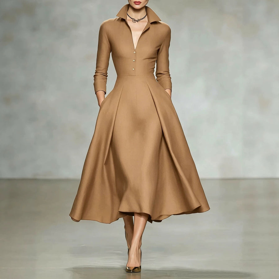 Womens V-neck Fashionable Long-sleeve Dress for Every Occasion