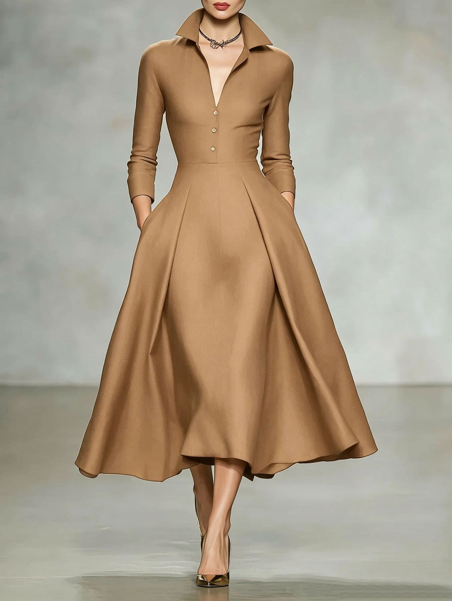 Womens V-neck Fashionable Long-sleeve Dress for Every Occasion