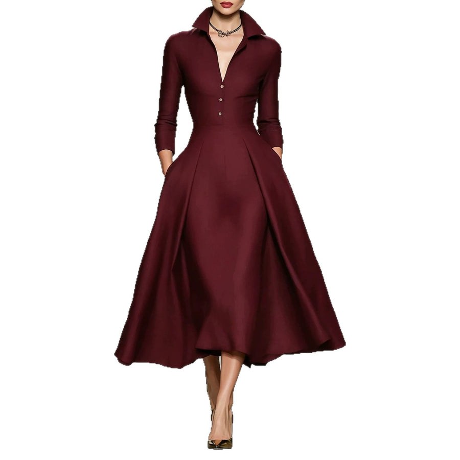 Womens V-neck Fashionable Long-sleeve Dress for Every Occasion