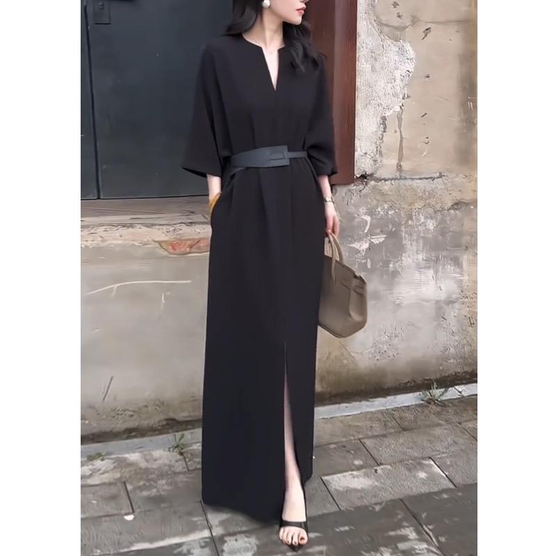 Elegant V-neck Mid-sleeve Dress for Women - French Style