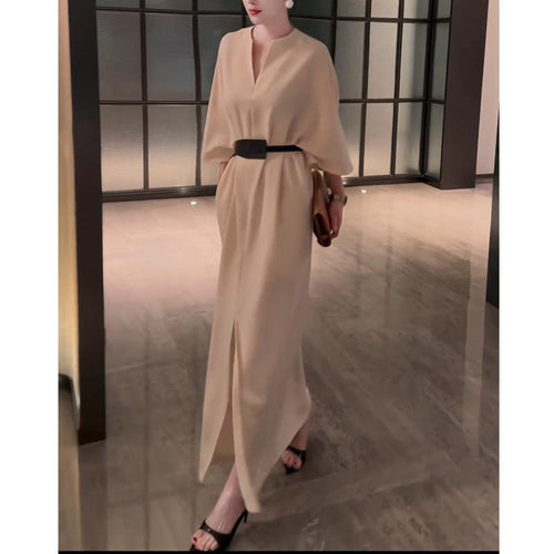 Elegant V-neck Mid-sleeve Dress for Women - French Style