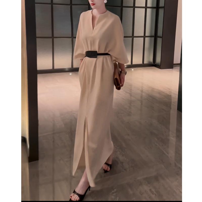 Elegant V-neck Mid-sleeve Dress for Women - French Style