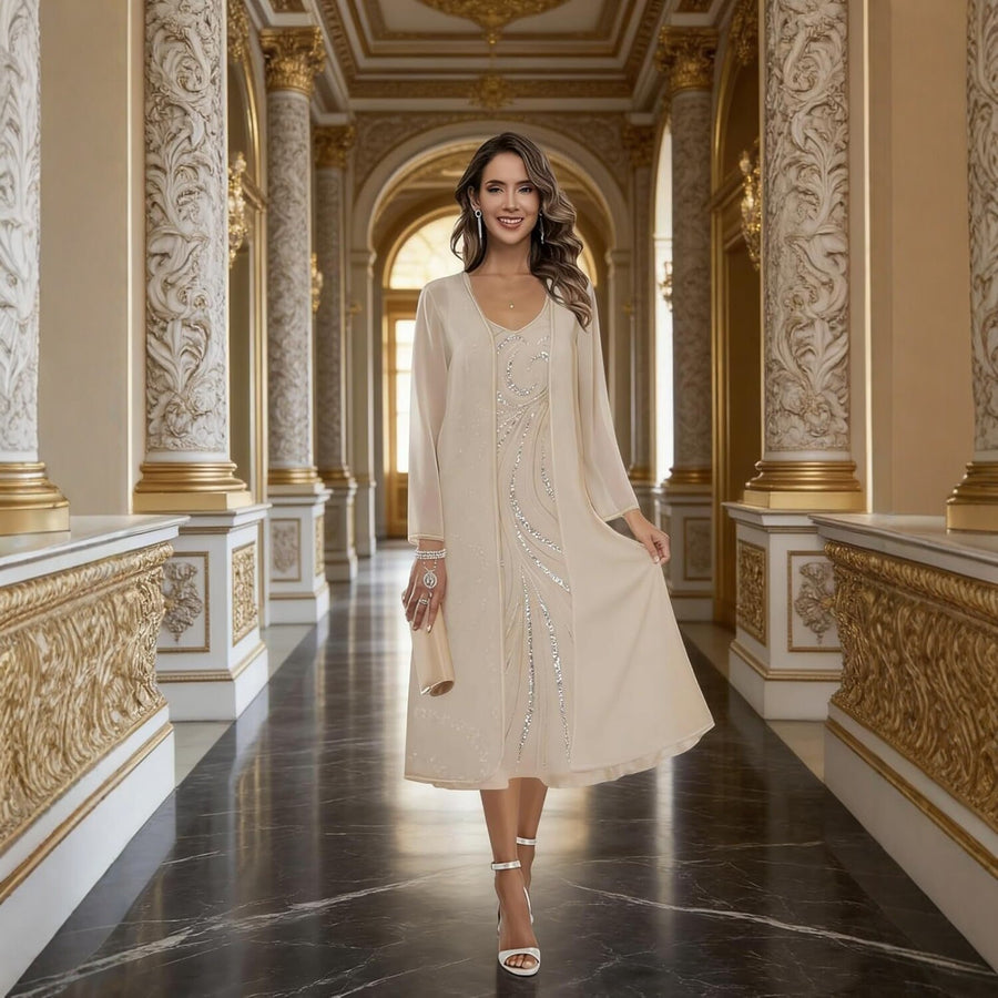 Elegant Figure-Hugging Midi-Length Evening Dress for Women