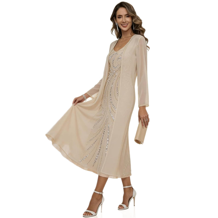 Elegant Figure-Hugging Midi-Length Evening Dress for Women