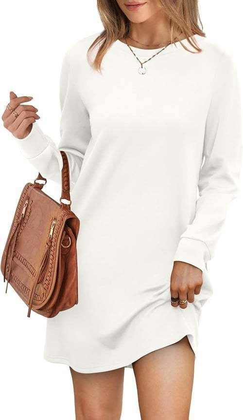 Round-neck Back-pleated Pocket Long-sleeve Hoodie Dress