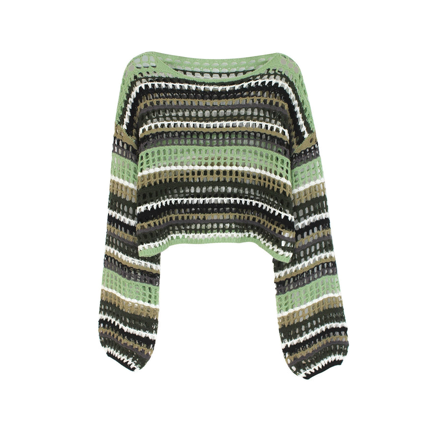 Womens Pullover Ribbed Openwork Blouse - Trendy & Stylish