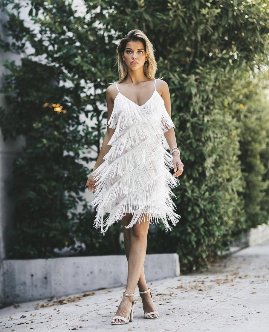 Womens Tassel V-Neck Mesh Dress for Effortless Style
