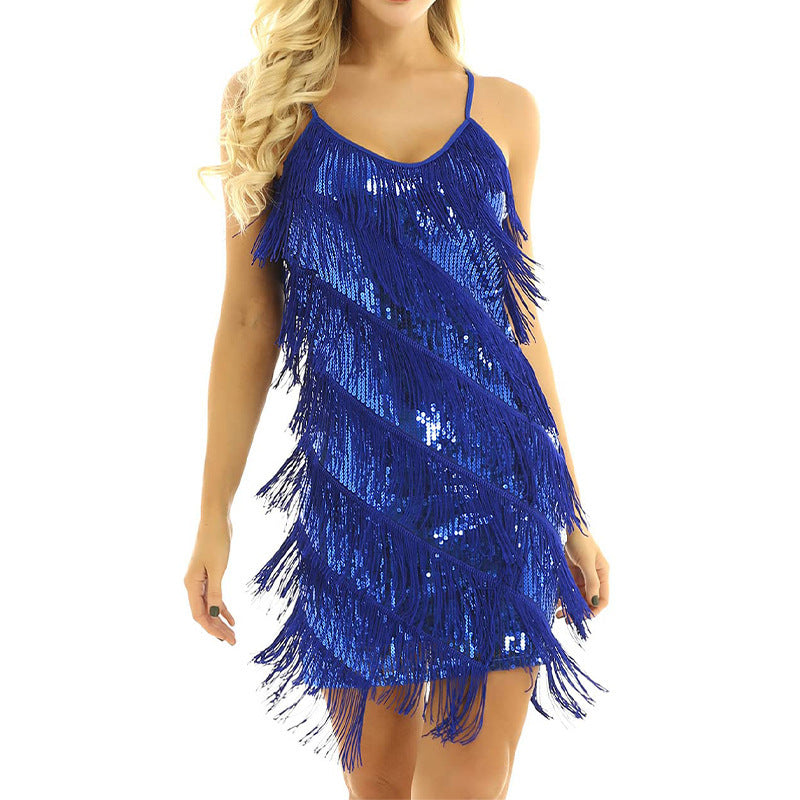 Womens Tassel V-Neck Mesh Dress for Effortless Style