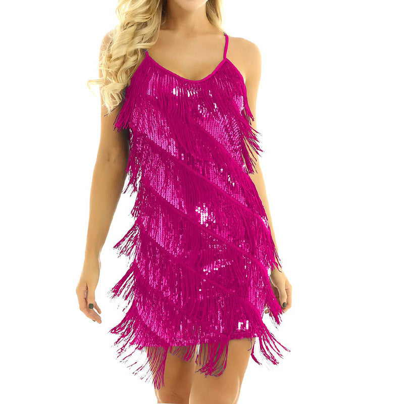 Womens Tassel V-Neck Mesh Dress for Effortless Style