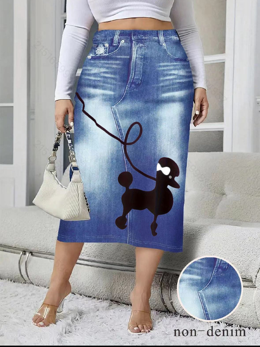 Denim-look Floral-print Bodycon Mini Skirt for Women