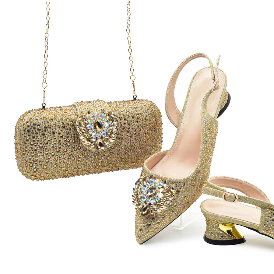 Womens Hard-Case Gemstone Handbag Set - Two Piece Set