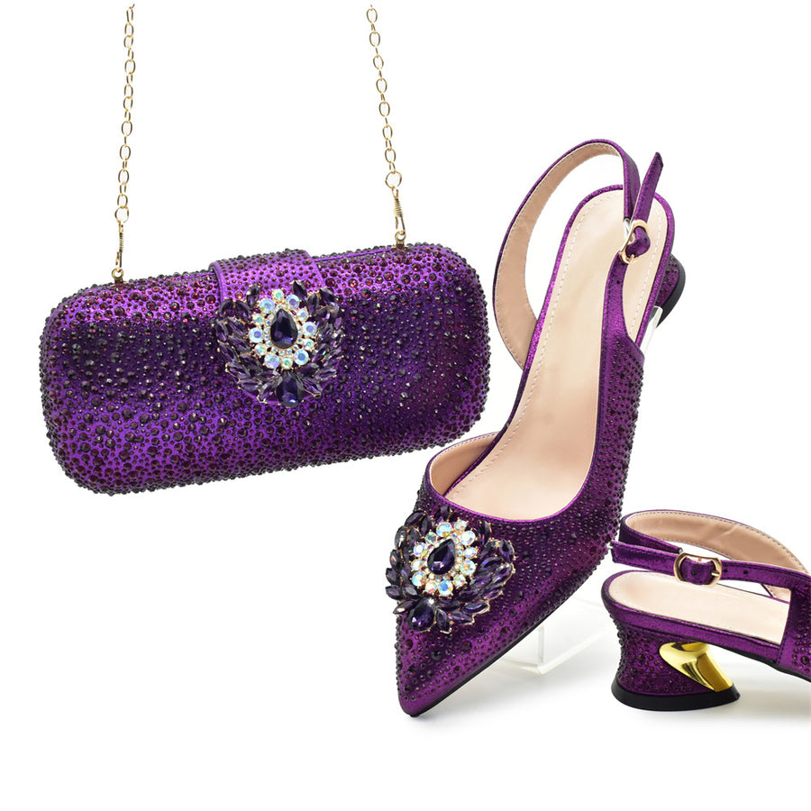 Womens Hard-Case Gemstone Handbag Set - Two Piece Set